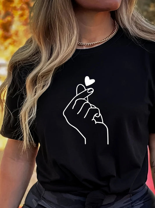 Camiseta con cuello redondo y estampado lindo, camiseta informal de manga corta para todos los días para todas las estaciones, ropa de mujer